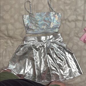 Strapless Silver Top and Skater Skirt. Size medium
